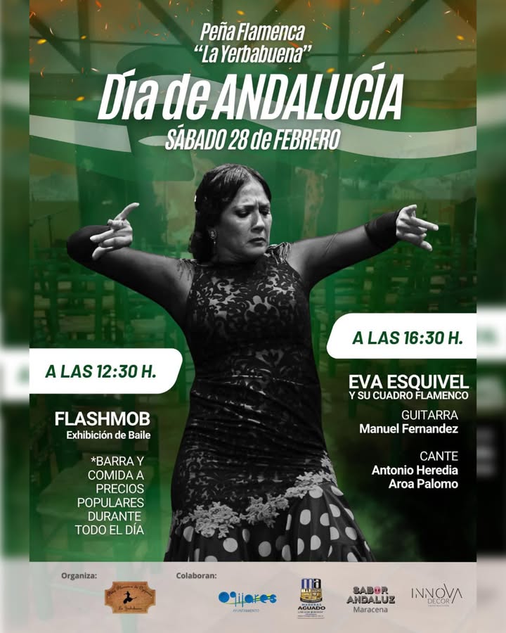 Día de Andalucía en la Peña Flamenca “La Yerbabuena” 🤍💚  
  
Este 28 de febrero celebramos nuestra tierra como mejor sabemos: ¡con arte y mucho f...
