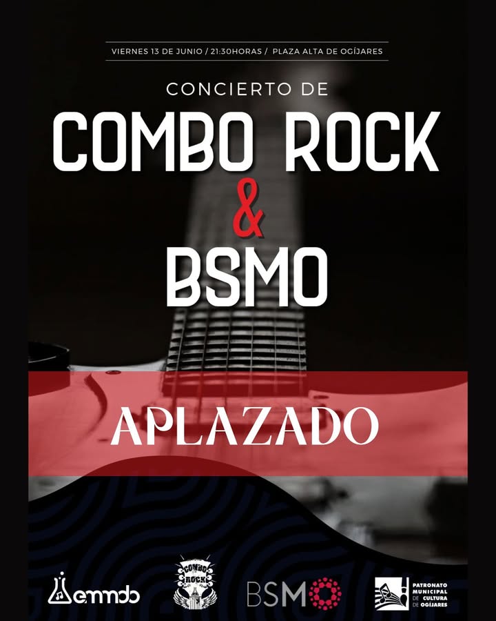 📣 EVENTO APLAZADO
Informamos que el Concierto de Rock Sinfónico, previsto para el próximo 13 de junio en la Plaza Alta, queda aplazado por mo... 📣 EVENTO APLAZADO
Informamos que el Concierto de Rock Sinfónico, previsto para el próximo 13 de junio en la Plaza Alta, queda aplazado por mo...