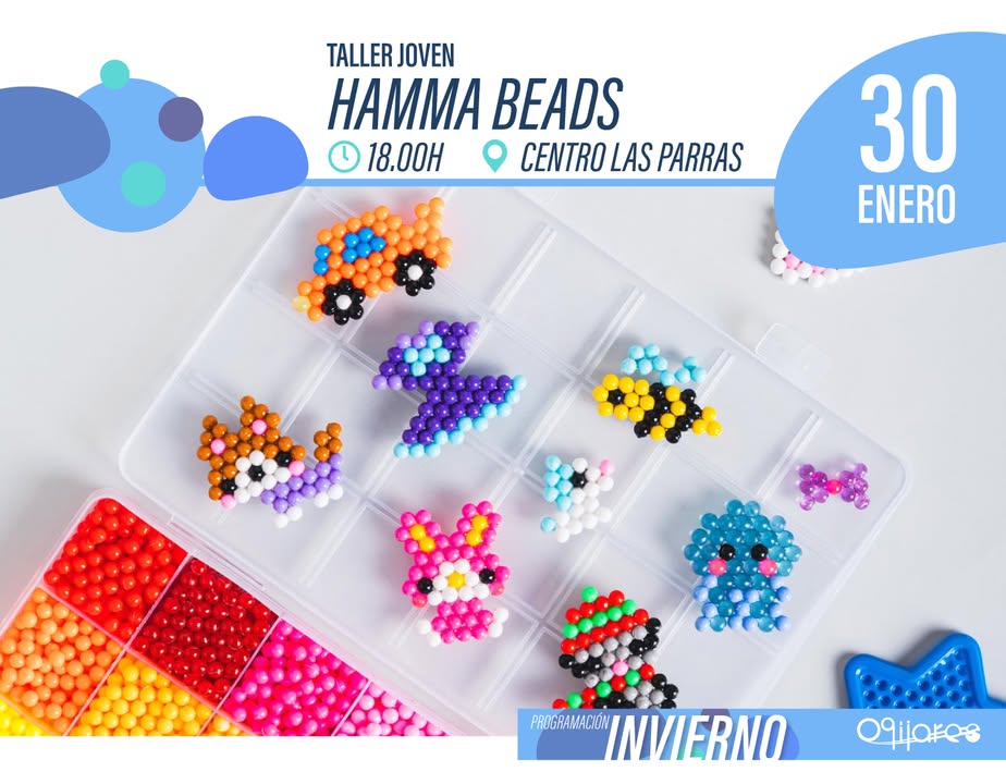 🧩✨ Taller Joven de Hamma Beads ✨🧩  
  
Un plan creativo para dejar volar la imaginación y diseñar tus propios accesorios. Podrás crear llaveros...