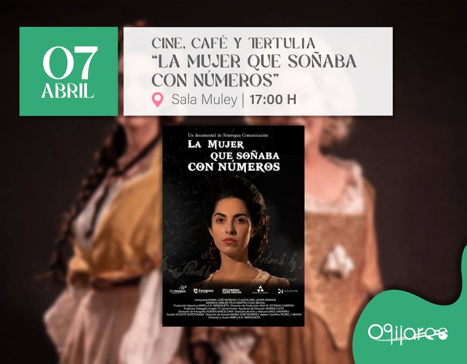 🎬☕ Cine, Café y Tertulia ☕🎬  
  
📽️ "La mujer que soñaba con números" de Mirella R. Abrisqueta  
📅 Lunes 7 de abril  
🕔 17:00h  
📍 Sala Mule...
