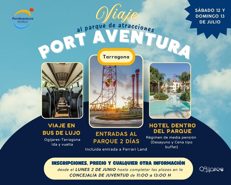 🎢 ¡Nos vamos a PortAventura World!  
  
La Concejalía de Juventud y el Patronato de Cultura subvencionan un viaje al parque temático PortAventura ...