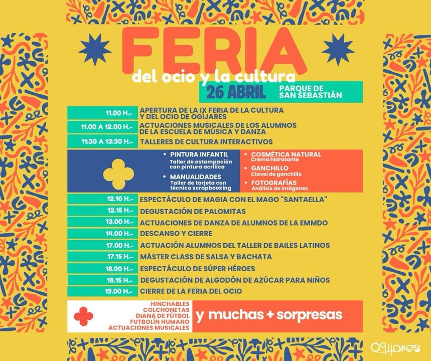 IX Feria de la Cultura y del Ocio de Ogíjares  
  
Este sábado 26 de abril te esperamos en la IX Feria del Ocio para disfrutar de una jornada pensa...