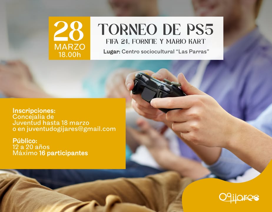 🎮 ¡TORNEO PS5 en Ogíjares! 🎮
¿Listo para la competición? 🔥 Demuestra tu habilidad en FIFA 24, Fortnite y Mario Kart y compite por la victor... 🎮 ¡TORNEO PS5 en Ogíjares! 🎮
¿Listo para la competición? 🔥 Demuestra tu habilidad en FIFA 24, Fortnite y Mario Kart y compite por la victor...