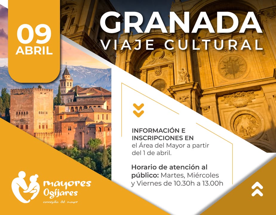 📢 VIAJE CULTURAL A GRANADA 🏛️
📅 Fecha: Miércoles 9 de abril
📍 Inscripciones e información: A partir del 1 de abril en el Área del Mayor. ... 📢 VIAJE CULTURAL A GRANADA 🏛️
📅 Fecha: Miércoles 9 de abril
📍 Inscripciones e información: A partir del 1 de abril en el Área del Mayor. ...