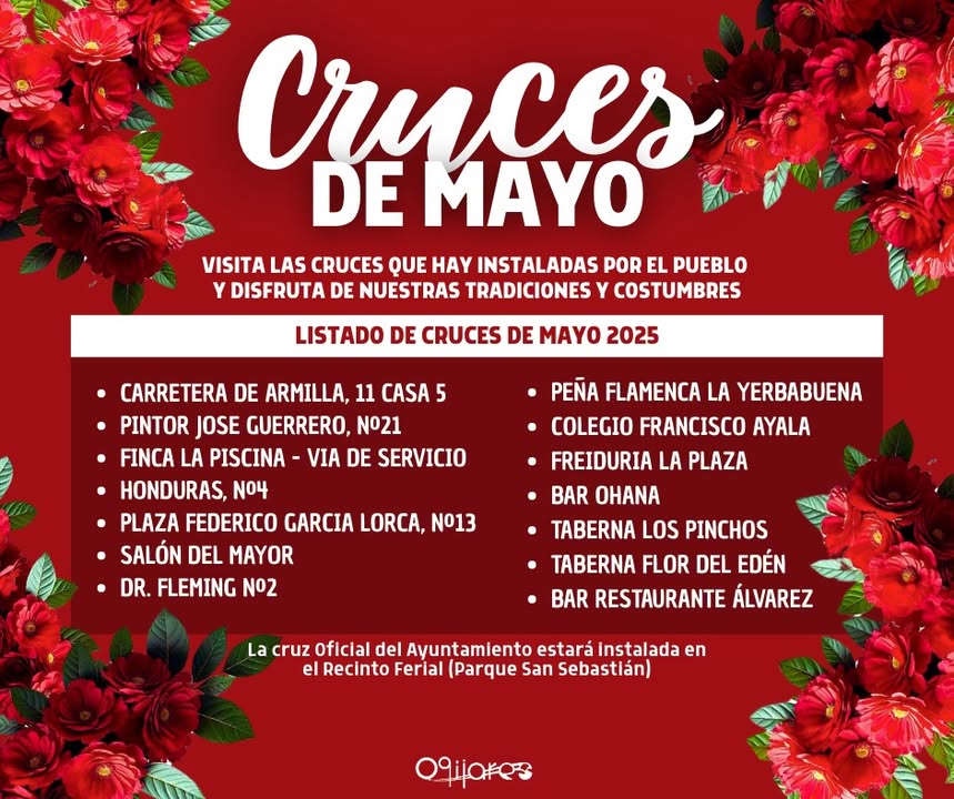 🌸 ¡Comienza la celebración de nuestras tradicionales Cruces de Mayo en Ogíjares! 🌸
Hoy viernes puedes recorrer y disfrutar de todas las cruc... 🌸 ¡Comienza la celebración de nuestras tradicionales Cruces de Mayo en Ogíjares! 🌸
Hoy viernes puedes recorrer y disfrutar de todas las cruc...