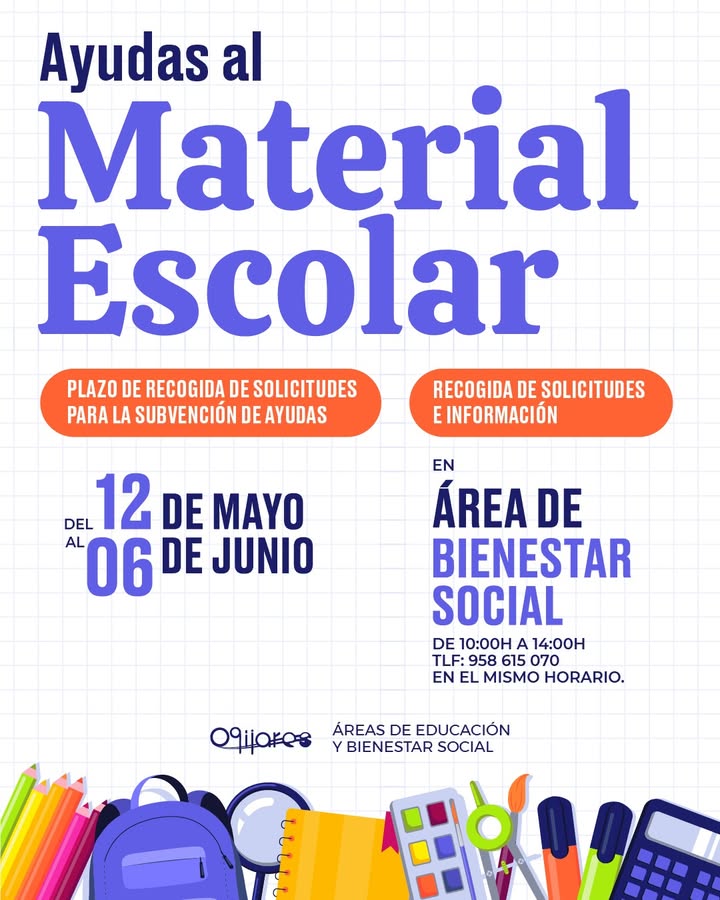 🎒 Ayudas para material escolar 2025
¡ÚLTIMO DÍA!
📍 Recogida de solicitudes e información:
Área de Bienestar Social
🕙 De 10:00 a 1... 🎒 Ayudas para material escolar 2025
¡ÚLTIMO DÍA!
📍 Recogida de solicitudes e información:
Área de Bienestar Social
🕙 De 10:00 a 1...