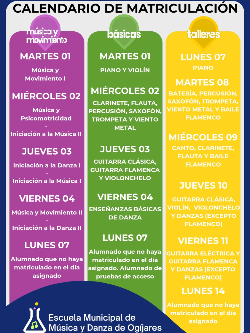 Calendario de matriculación para el curso 2025-2026. Abierta solicitud de cita previa a través de la sede electrónica de...