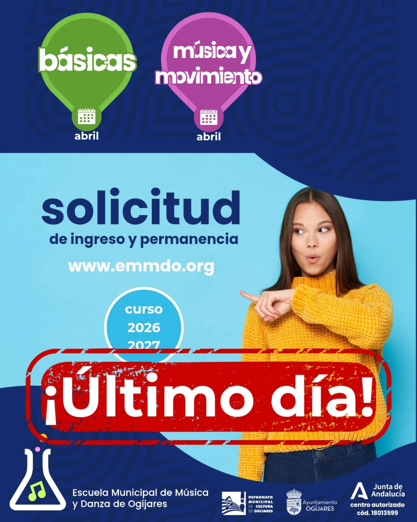 🔊¡Último día de solicitudes! Hoy termina el plazo de solicitud de plazas para el curso 2026-2027 de los ámbitos de:  🟣...