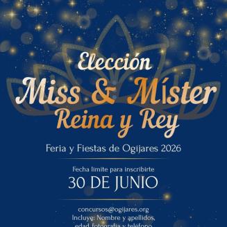 👑 ¡Buscamos a la Miss, el Míster, la Reina y el Rey de las Fiestas de Ogíjares 2026!   
Ya está abierto el plazo de inscripción para participar en...