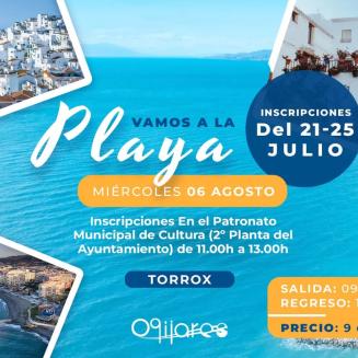 🌊 ¡Vamos a la playa!  
  
📅 Miércoles 6 de agosto  
📍 Destino: Torrox Costa (Málaga)  
🕘 Salida: 9:00 h | Regreso: 19:00 h  
💶 Precio: 9€ (aut...