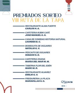 🎉 ¡SORTEO PÚBLICO REALIZADO HOY! 🎉  
  
Ya tenemos a los premiados de la Ruta de la Tapa de Ogíjares 2025.  
¡Enhorabuena a todas las personas ga...