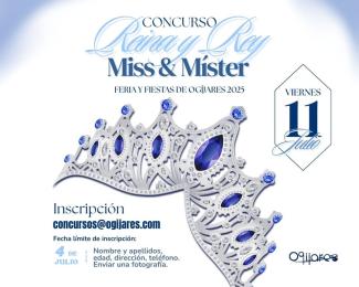 👑 ¡Buscamos Reina, Rey, Miss y Míster de las Fiestas de Ogíjares 2025!  
  
🗓️ Queda abierto el plazo de inscripción para participar en el tradici...