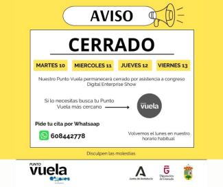📌 AVISO IMPORTANTE  
  
El Punto Vuela de Ogíjares permanecerá cerrado por formación los días:  
  
📅 Martes 10, miércoles 11, jueves 12 y vierne...
