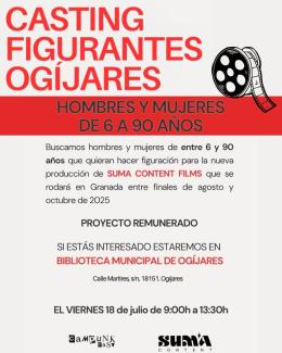 🎬 ¡Casting en Ogíjares! 🎥  
  
¿Tienes entre 6 y 90 años? ¡Esta es tu oportunidad!  
  
Se buscan figurantes para una nueva producción de Suma Co...