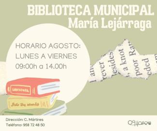📚 Biblioteca Municipal María Lejárraga  
  
📍 C/ Mártires, Ogíjares (18151)  
📞 Tel: 958 72 48 50  
  
🗓 Horario especial en agosto:  
🕘 De lun...