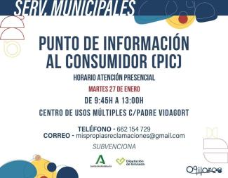 ℹ Punto de Información al Consumidor (PIC)  
  
El próximo martes 27 de enero, estará disponible el servicio de atención al consumidor en Ogíjares....