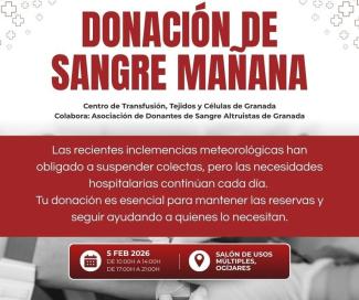 🩸 ¡Necesitamos tu colaboración!  
  
Mañana se celebra una nueva campaña de donación de sangre en el Edificio de Usos Múltiples, en horario de 10 ...