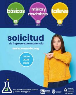 🎶🗓️ En el mes de abril se abrirá el plazo de solicitudes de nuevo ingreso y permanencia para los distintos ámbitos formativos de la EMMDO de Ogíja...