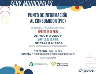 ℹ Punto de Información al Consumidor (PIC)  
  
Ya puedes consultar el nuevo horario del servicio gratuito de atención al consumidor en Ogíjares, d...