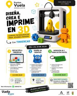 🚀👾 CURSOS TECNOLÓGICOS DE IMPRESIÓN 3D EN OGÍJARES  
  
Este verano, los más pequeños podrán aprender a diseñar, crear y dar forma a sus propias ...