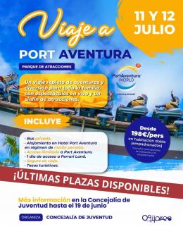 🎢✨ VIAJE A PORT AVENTURA ¡ÚLTIMAS PLAZAS!   
  
📅 11 y 12 de julio   
📍 Organiza: Concejalía de Juventud de Ogíjares  
  
Un viaje repleto de a...