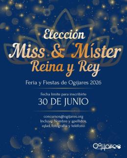 👑 ¡Buscamos a la Miss, el Míster, la Reina y el Rey de las Fiestas de Ogíjares 2026!   
Ya está abierto el plazo de inscripción para participar en...