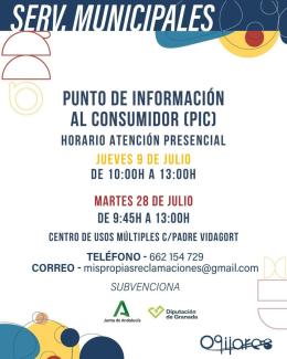 📢 Punto de Información al Consumidor (PIC) en Ogíjares  
  
¿Necesitas asesoramiento sobre consumo, reclamaciones o tus derechos como consumidor? ...