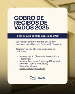 📢 Abierto el periodo de cobro de los recibos del padrón de vados del ejercicio 2025.  
  
📅 El plazo para efectuar el pago estará abierto del 1 d...