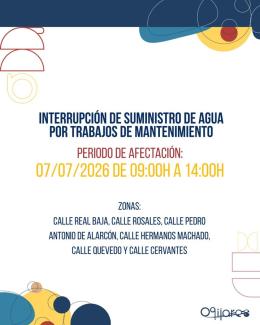 💧 AVISO | CORTE PROGRAMADO DEL SUMINISTRO DE AGUA  
  
Informamos a los vecinos y vecinas de Ogíjares de que el próximo martes 7 de julio, está pr...