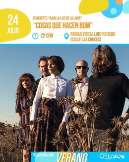 🌙 La mejor música en directo vuelve a las noches de verano de Ogíjares.  
  
Disfruta del concierto del grupo Cosas que Hacen Bum en una velada pe...