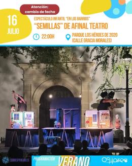⚠️🎭 Cambio de fecha – Teatro de títeres "Semillas"  
  
Informamos de que el espectáculo familiar "Semillas", de la compañía AFinal Teatro, se tra...