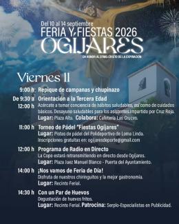 El viernes llega cargado de ambiente y propuestas para disfrutar Ogíjares de principio a fin. 🎶  
  
Tendremos feria de día, actividades deportiva...