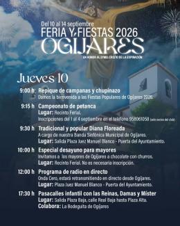 🎉 ¡Ogíjares ya está de fiesta!  
  
Este jueves vivimos  el comienzo oficial con actividades infantiles, el pregón, el concierto de la Banda Sinfó...