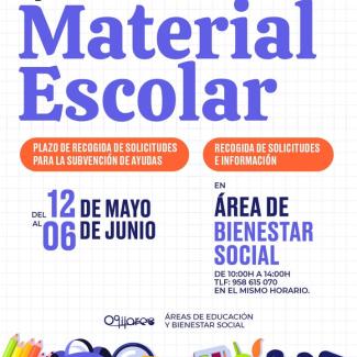 🎒 Ayudas para material escolar 2025  
  
¡ÚLTIMO DÍA!   
  
📍 Recogida de solicitudes e información:  
Área de Bienestar Social  
🕙 De 10:00 a 1...