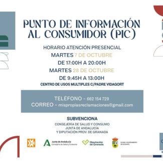 ℹ️ Punto de Información al Consumidor (PIC) en Ogíjares  
  
📅 Atención presencial:  
Martes 7 de octubre  → 17:00 a 20:00 h  
Martes 28 de octubr...