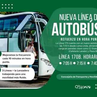 🚌 ¡Nueva mejora en el transporte público de Ogíjares!  
  
Desde hoy, la línea 170B se refuerza en la hora punta de la mañana con un nuevo autobús...