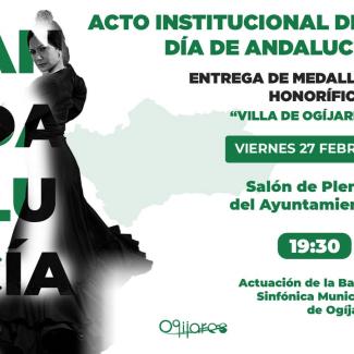 💚🤍 Acto Institucional del Día de Andalucía en Ogíjares 🤍💚  
  
El viernes 27 de febrero celebraremos el acto institucional y entrega de Medalla...