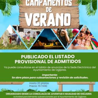 🏕️ Campamentos Infantiles 2026  
  
Ya está publicado el listado provisional de admitidos en los Campamentos Infantiles 2026, disponible para su co...