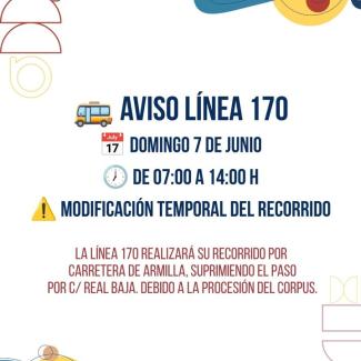 🚌 Desde la Concejalía de Transporte y Movilidad informamos a los usuarios de la línea 170 que, con motivo de la procesión del Corpus, el próximo d...
