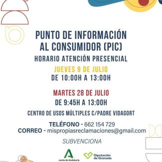 📢 Punto de Información al Consumidor (PIC) en Ogíjares  
  
¿Necesitas asesoramiento sobre consumo, reclamaciones o tus derechos como consumidor? ...