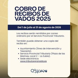 📢 Abierto el periodo de cobro de los recibos del padrón de vados del ejercicio 2025.  
  
📅 El plazo para efectuar el pago estará abierto del 1 d...