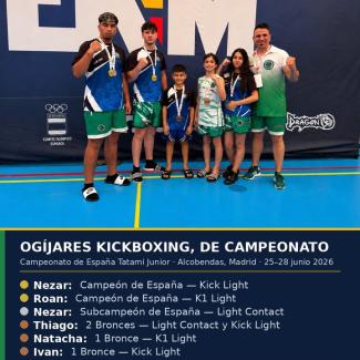 🥊 Siete medallas para Ogíjares en el Campeonato de España Junior de Tatami  
  
El club Ogíjares Kickboxing ha logrado un magnífico resultado en e...