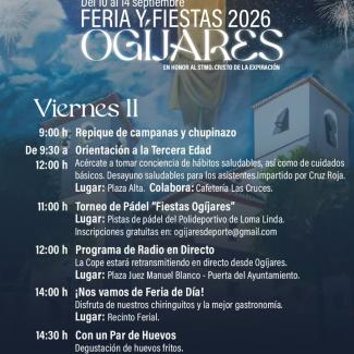 El viernes llega cargado de ambiente y propuestas para disfrutar Ogíjares de principio a fin. 🎶  
  
Tendremos feria de día, actividades deportiva...
