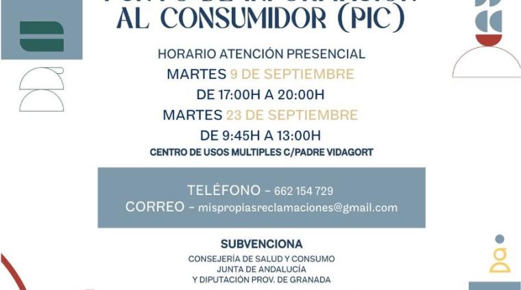 ℹ️ Punto de Información al Consumidor (PIC) en Ogíjares  
  
📅 Atención presencial:  
  
Martes 9 de septiembre → 17:00 a 20:00 h  
  
Martes 23 d...
