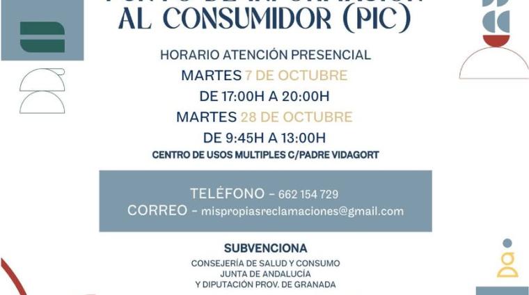 ℹ️ Punto de Información al Consumidor (PIC) en Ogíjares  
  
📅 Atención presencial:  
Martes 7 de octubre  → 17:00 a 20:00 h  
Martes 28 de octubr...
