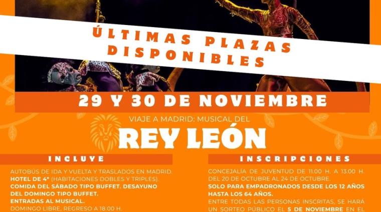 🎭✨ ¡Últimos días para apuntarte al viaje más esperado del año!  
  
X Viaje a Madrid – Musical “El Rey León” 🦁  
  
Dos días de emoción, cultura...