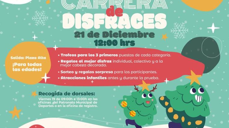 🥸 ¡Llega la esperada carrera de disfraces a nuestro pueblo!  
📆 21 de diciembre  
⏰ 12:00h  
📍 Salida desde Plaza Alta  
👩‍👧‍👦 PARA TODAS LA...