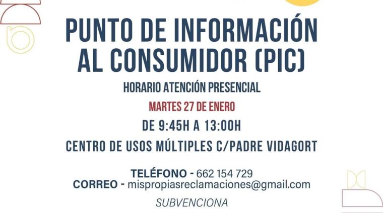 ℹ Punto de Información al Consumidor (PIC)  
  
El próximo martes 27 de enero, estará disponible el servicio de atención al consumidor en Ogíjares....