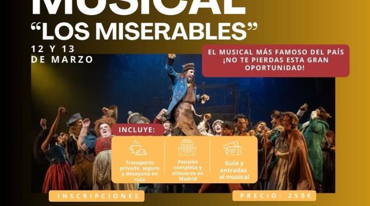 🎭 ¡OPORTUNIDAD ÚNICA! Viaje especial a Madrid: “Los Miserables” 🎭  
  
La Concejalía del Mayor promueve los días 12 y 13 de marzo un viaje irrepe...