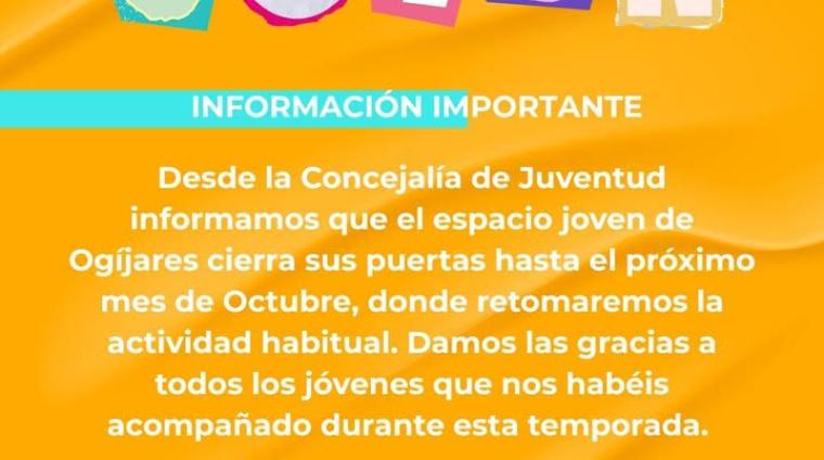 🎮 El Espacio Joven de Ogíjares despide la temporada hasta el próximo mes de octubre.  
  
Desde la Concejalía de Juventud queremos agradecer a tod...